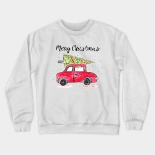 Watercolor Christmas Car with Tree Crewneck Sweatshirt